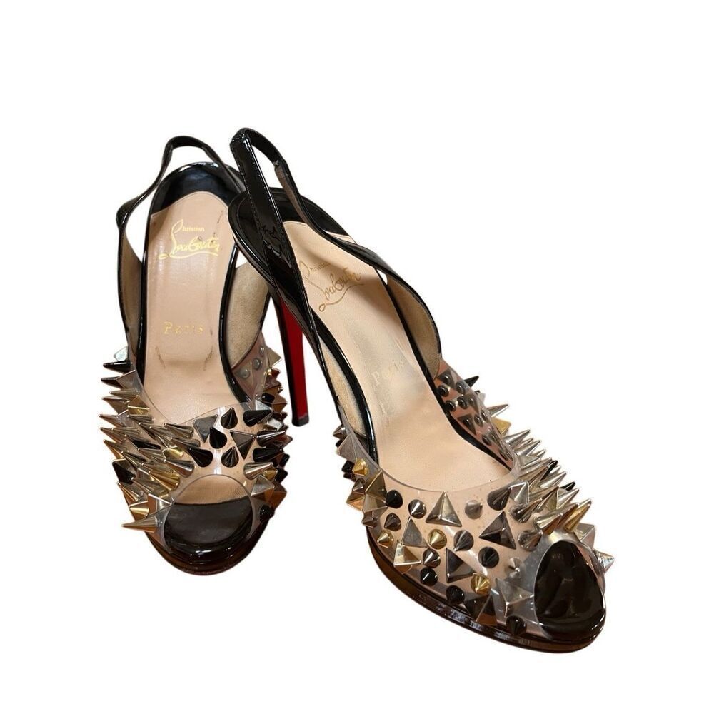 Christian Louboutin Pik Pik Pik 120 Patent Spike Heels Stiletto Black IT 38 US 8